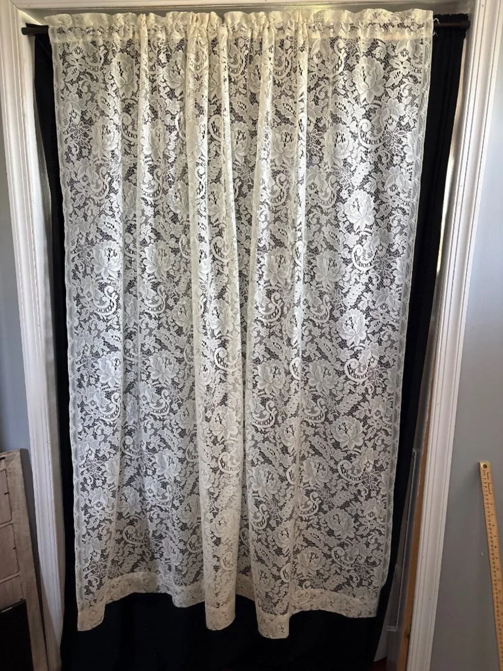 JC Penney 61Wx64L Cream Lace Curtain Panel Floral Pattern USA
